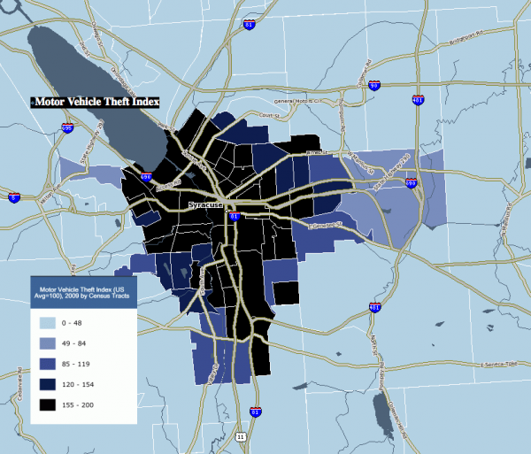 Total Number of Motor Vehicle Thefts by Census Tract in 2009