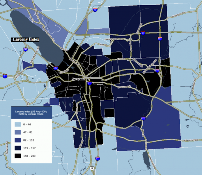 Total Number of Larcenies by Census Tract in 2009