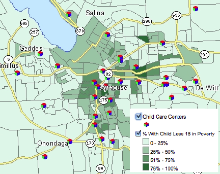 Location of Child Care Centers and Percentage of  Children Living in Poverty, 2009 